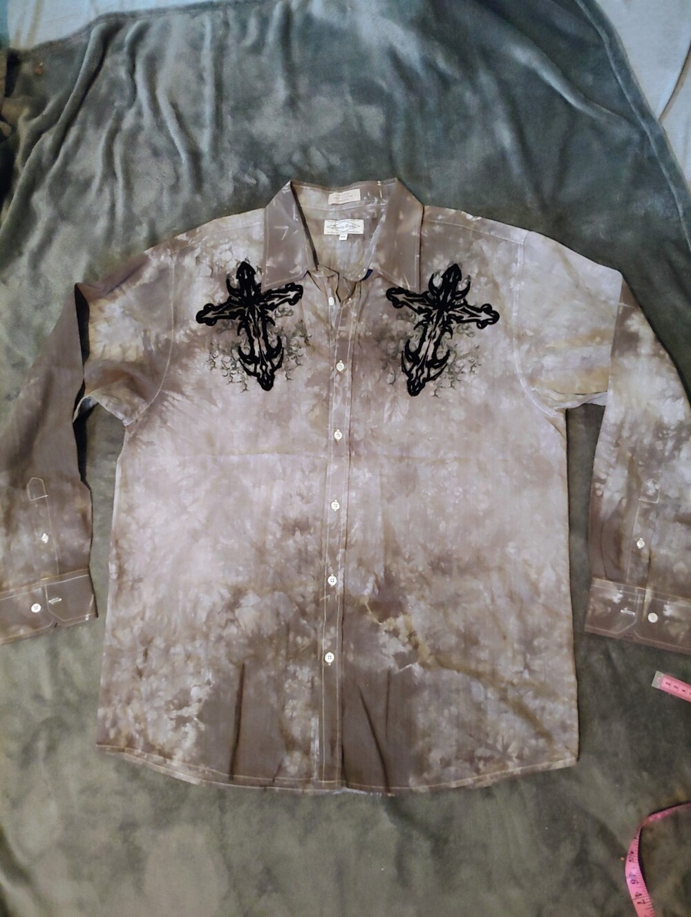 EIGHTY EIGHT * GRAY BUTTON DOWN * CROSS & WING SHIRT * SIZE 2XL * 100% COTTON